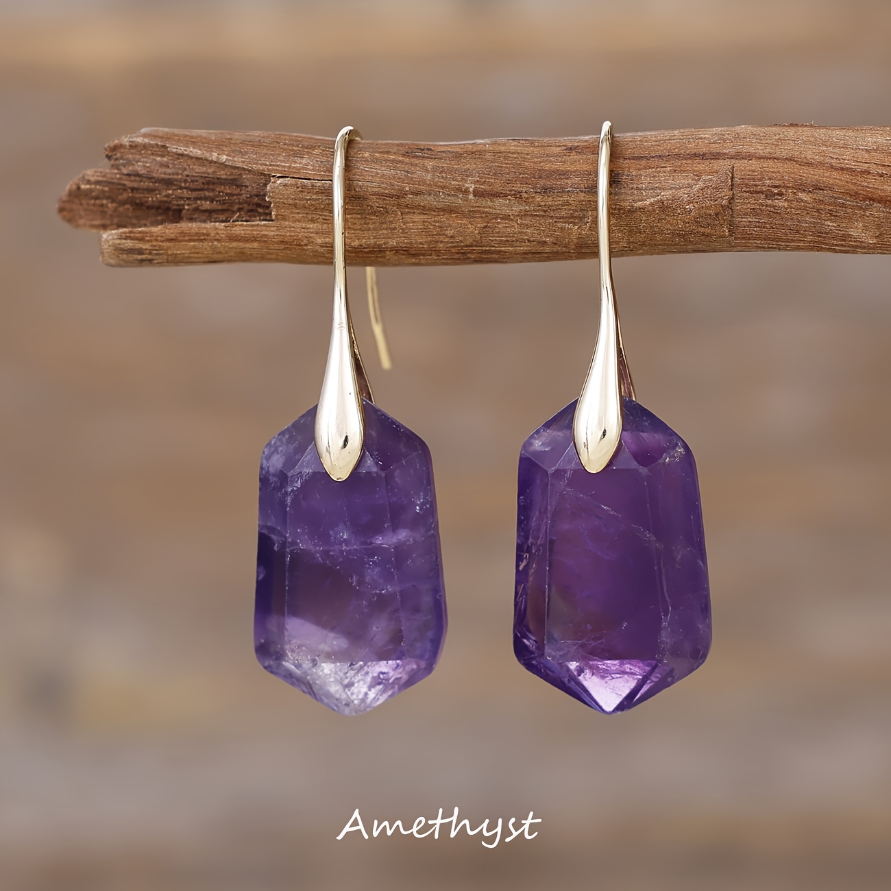 Fashionable Natural Stone Earrings with Golden Hooks